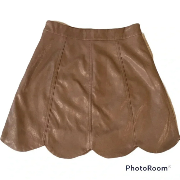 NWT’S. Hyfve Skirts | Scalloped Faux Leather Mini Skirt | Color: Cream/Tan - Picture 2 of 13